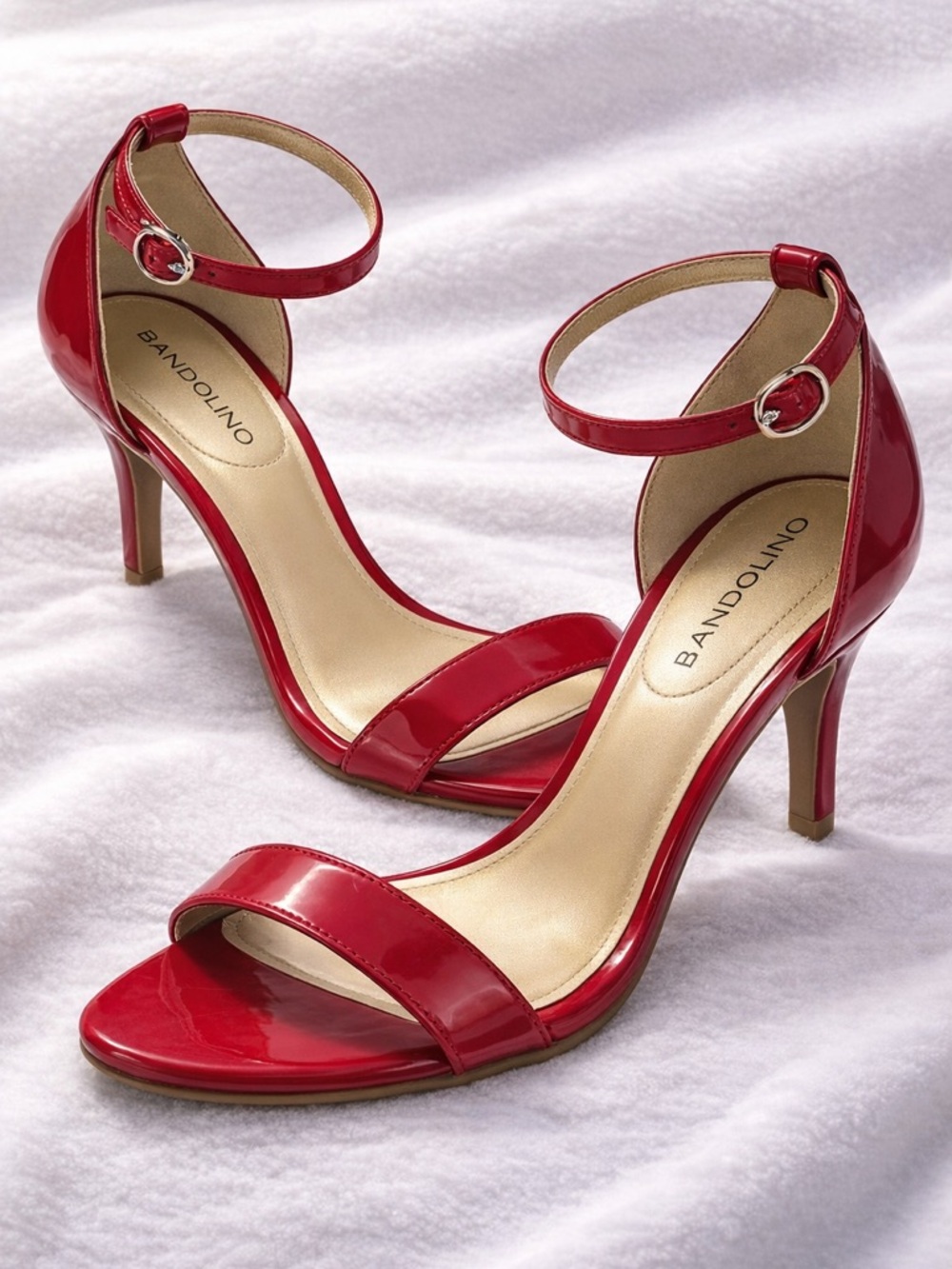 BANDOLINO Red Ankle-Strap Patent Leather Heels 9 1/2